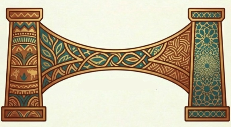 Illustrated bridge joining Indigenous and Islamic ornament